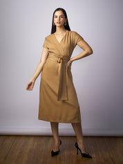 Florence Belted A-Line Dress-Camel