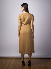 Florence Belted A-Line Dress-Camel