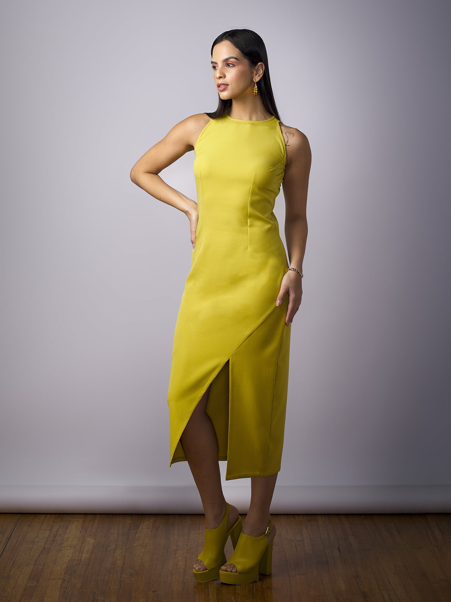 Diana Midi Length Sheath Dress-Chartreuse