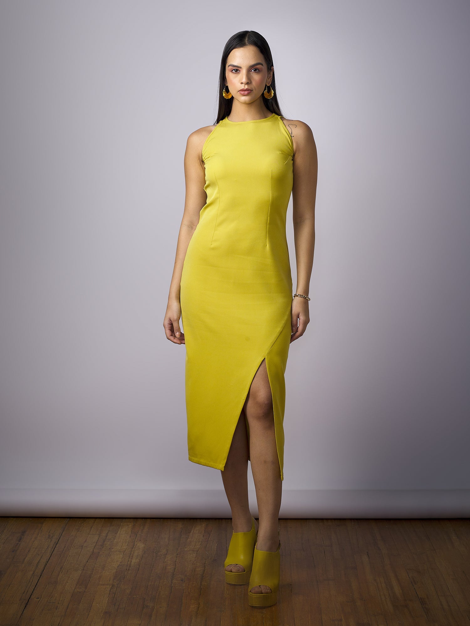 Diana Midi Length Sheath Dress-Chartreuse