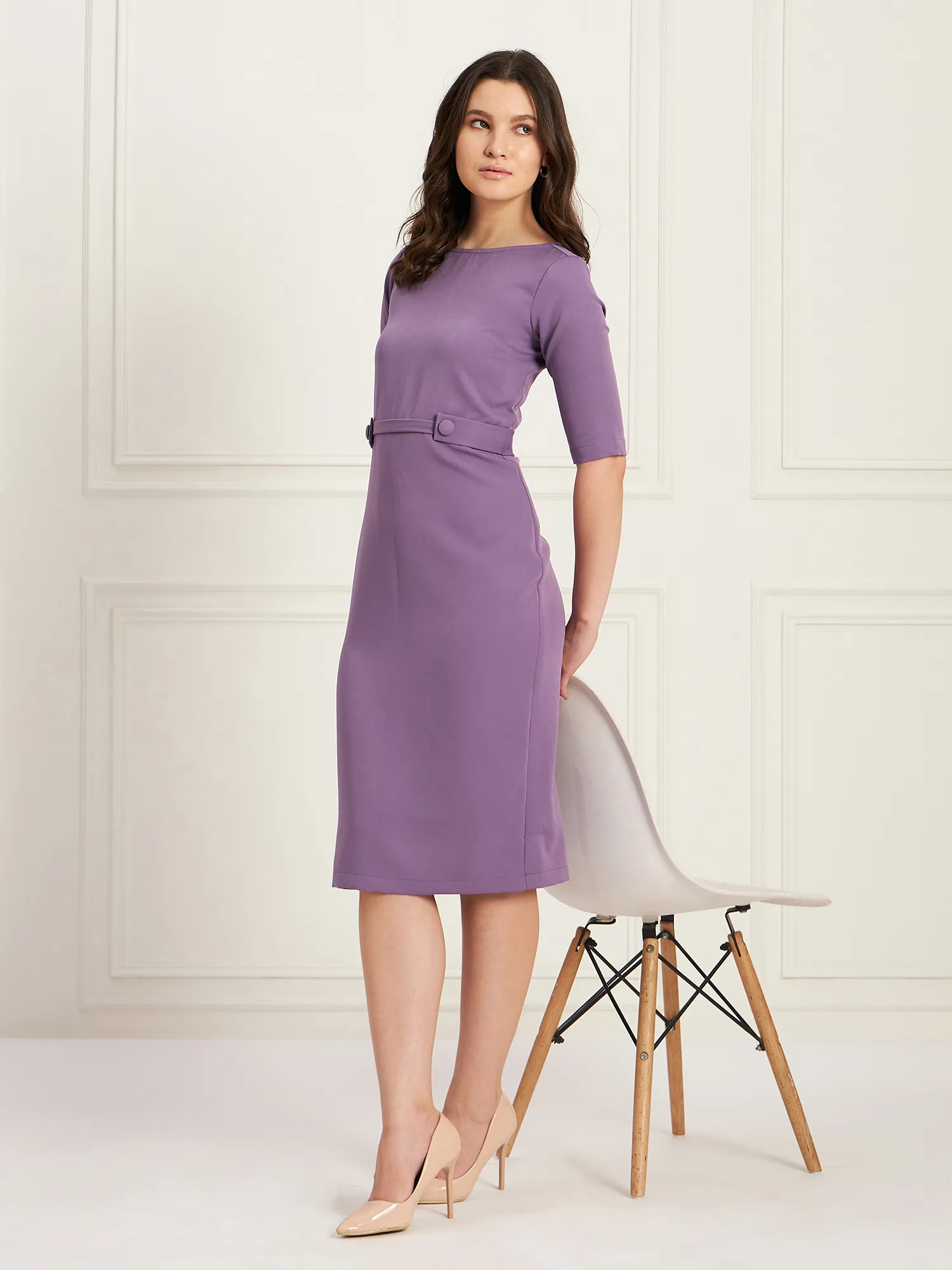 Marvellous Tab Detail Dress - Purple Hue