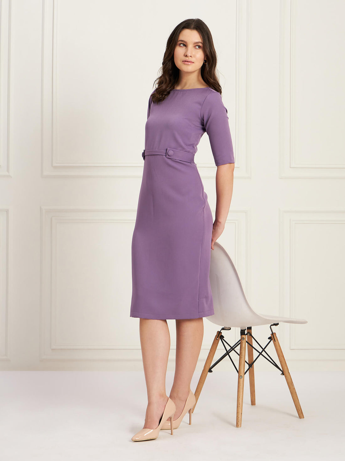 Marvellous Tab Detail Dress - Purple Hue
