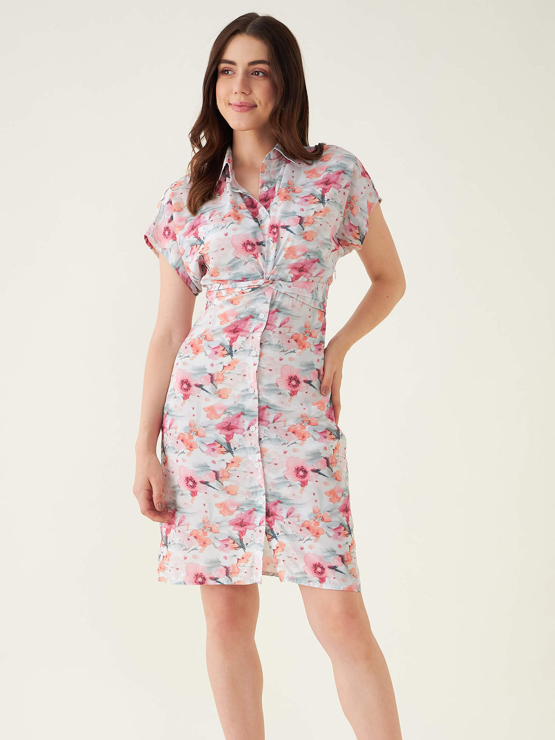 Sabrina Floral Shirt Dress-Multicolor