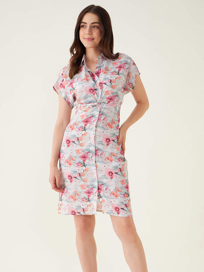 Sabrina Floral Shirt Dress-Multicolor