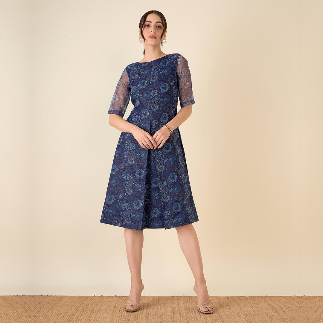 Ambi Paisley A - Line Dress - Blue