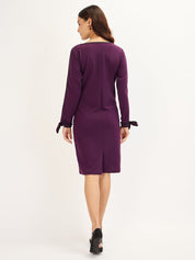 Forest-Dark Purple Tie-up Cuff Dress - Dark Purple