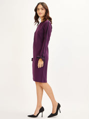 Forest-Dark Purple Tie-up Cuff Dress - Dark Purple