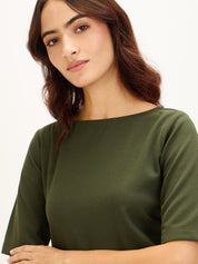 Prague-Seaweed Green Tab Detail Dress - Seaweed Green