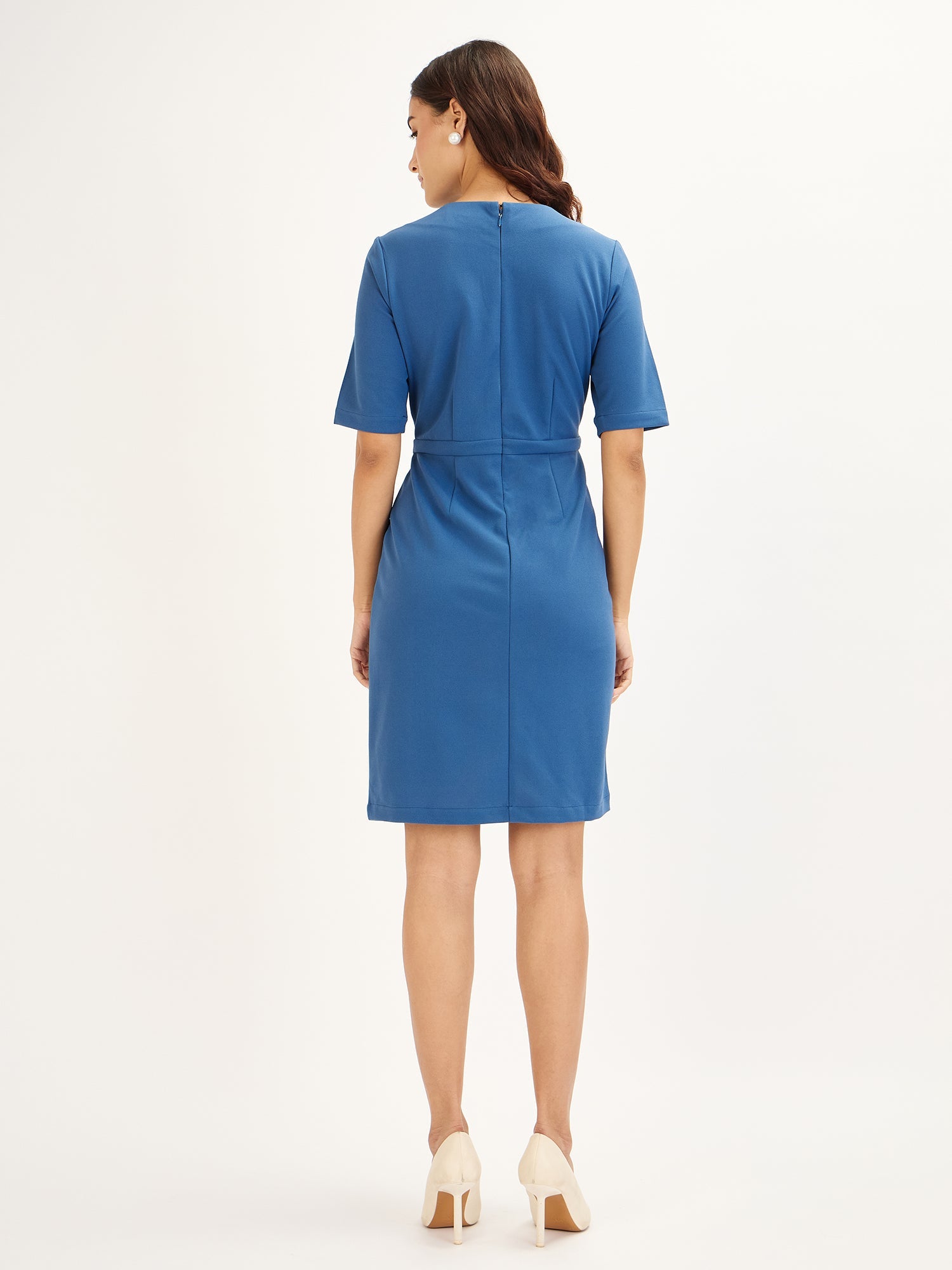 Prestige-English Blue Knee Length Sheath Dress - Blue