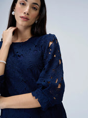 Navy Gardenia Lace Shift Dress-Navy