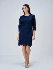 Navy Gardenia Lace Shift Dress-Navy