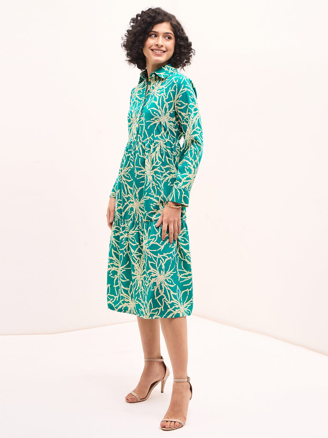 Lily Lagoon Floral Shirt Dress-Aquatic Blue/White
