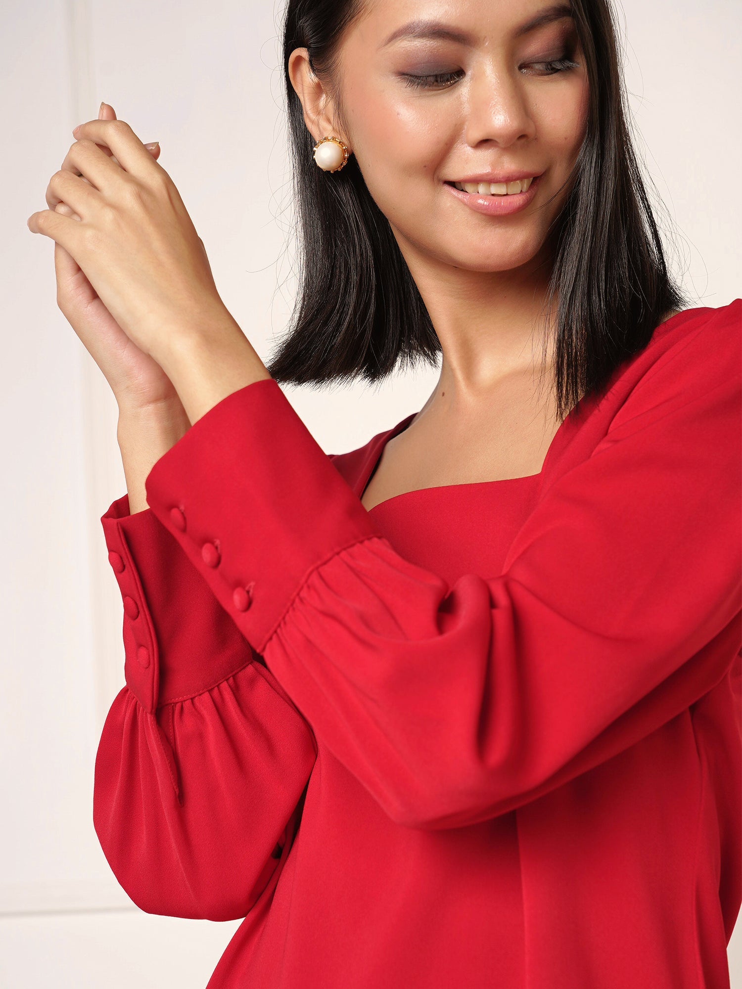 Victoria Square Neck Top-Carmine red