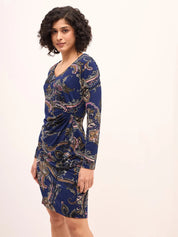 Zaylee Paisley Draped Dress - Multicolor