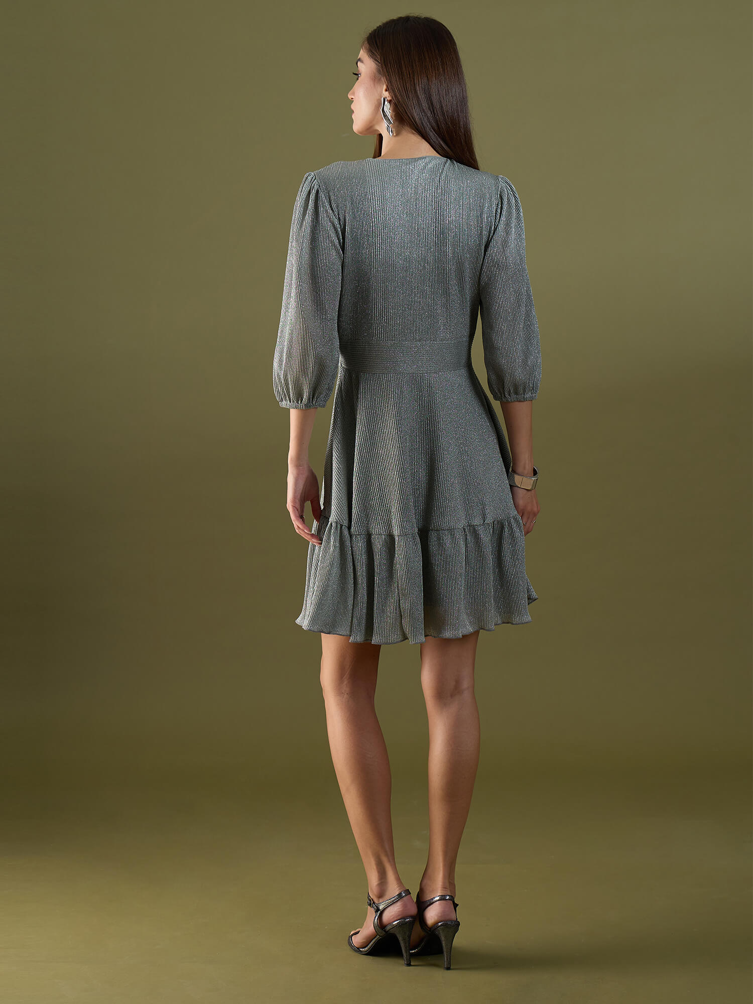 Lilith Plisse Tiered Dress - Grey