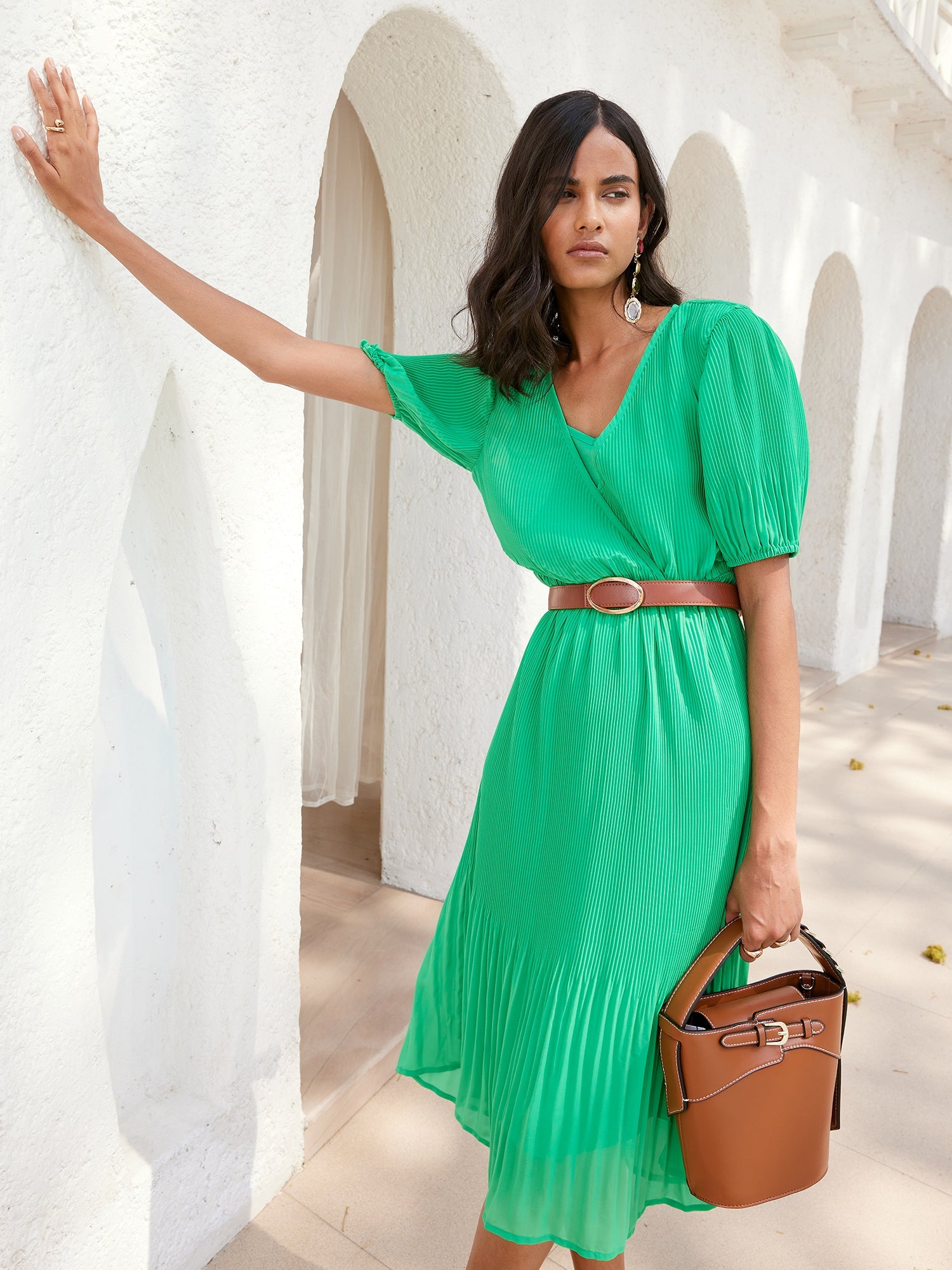 Malibu Pleated Midi Dress - Green