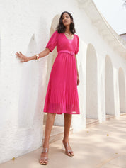 Malibu Pleated Midi Dress - Pink