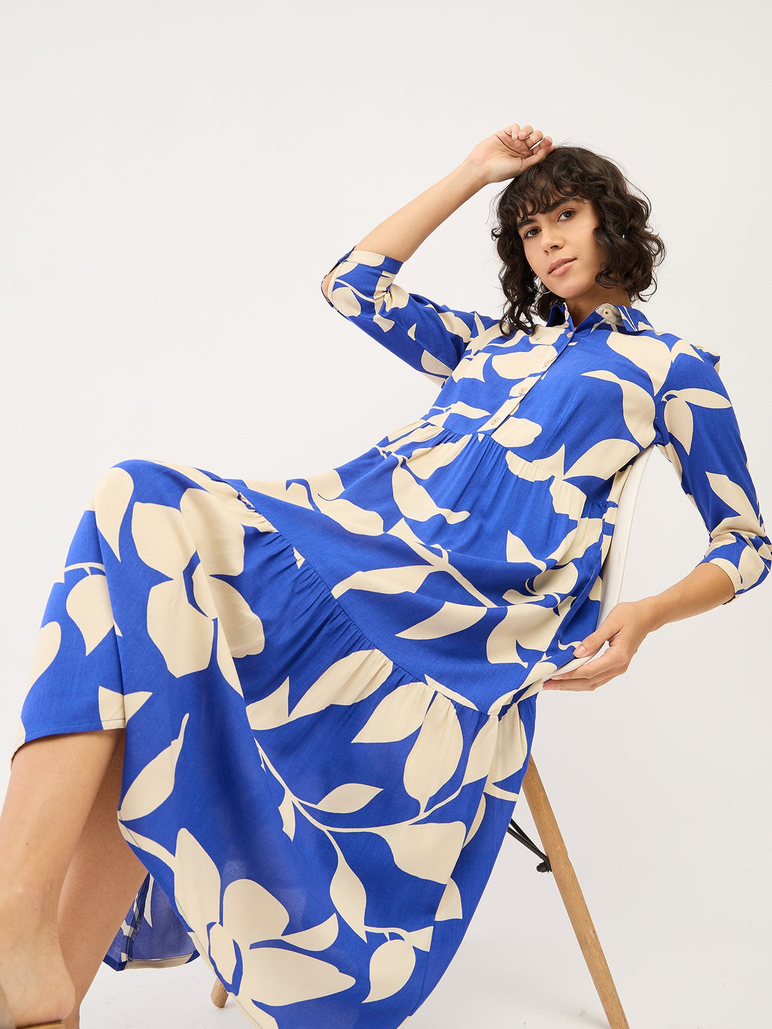 Bluebell Floral Tiered Dress-Blue &amp; White