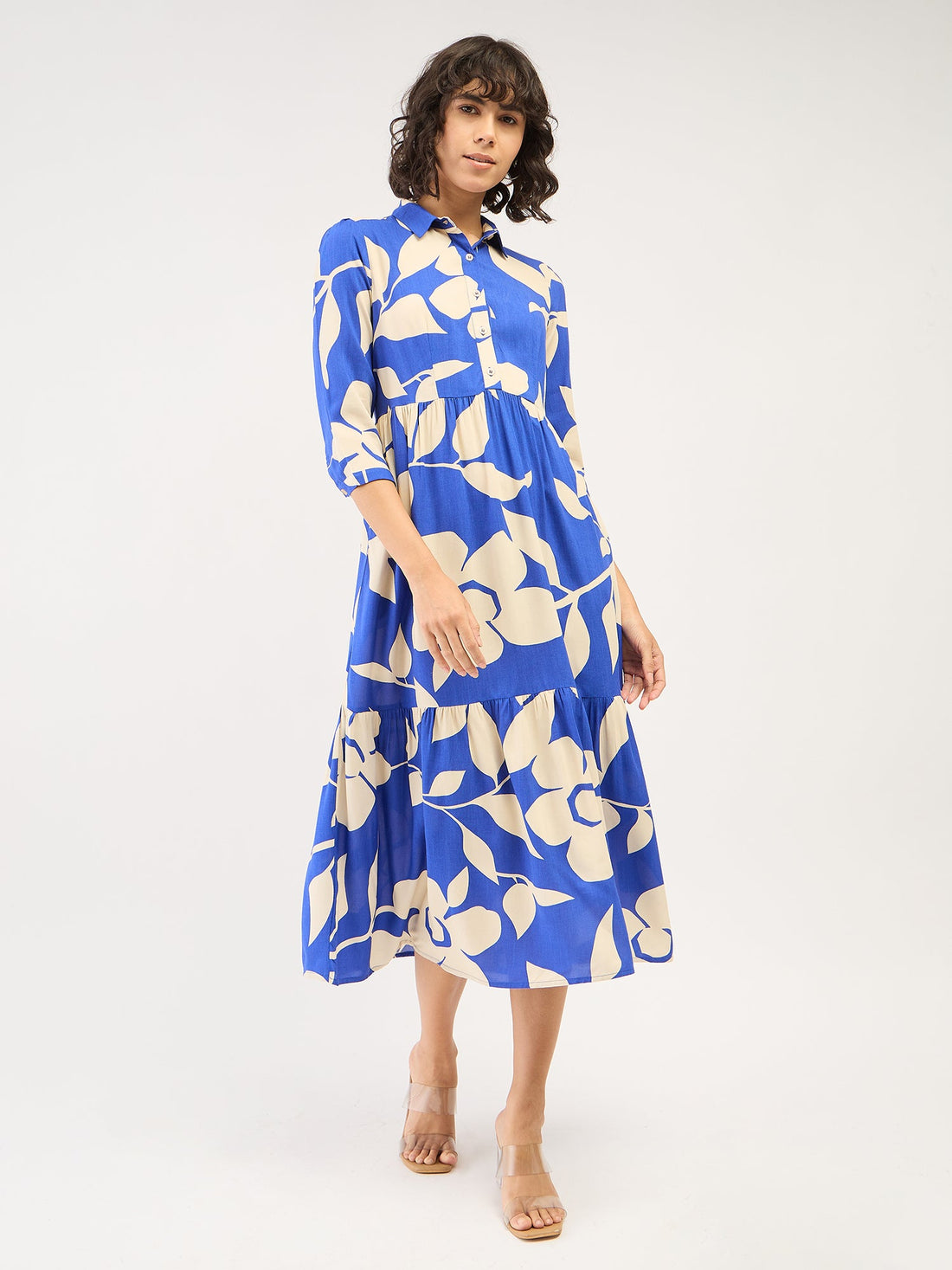 Bluebell Floral Tiered Dress-Blue &amp; White