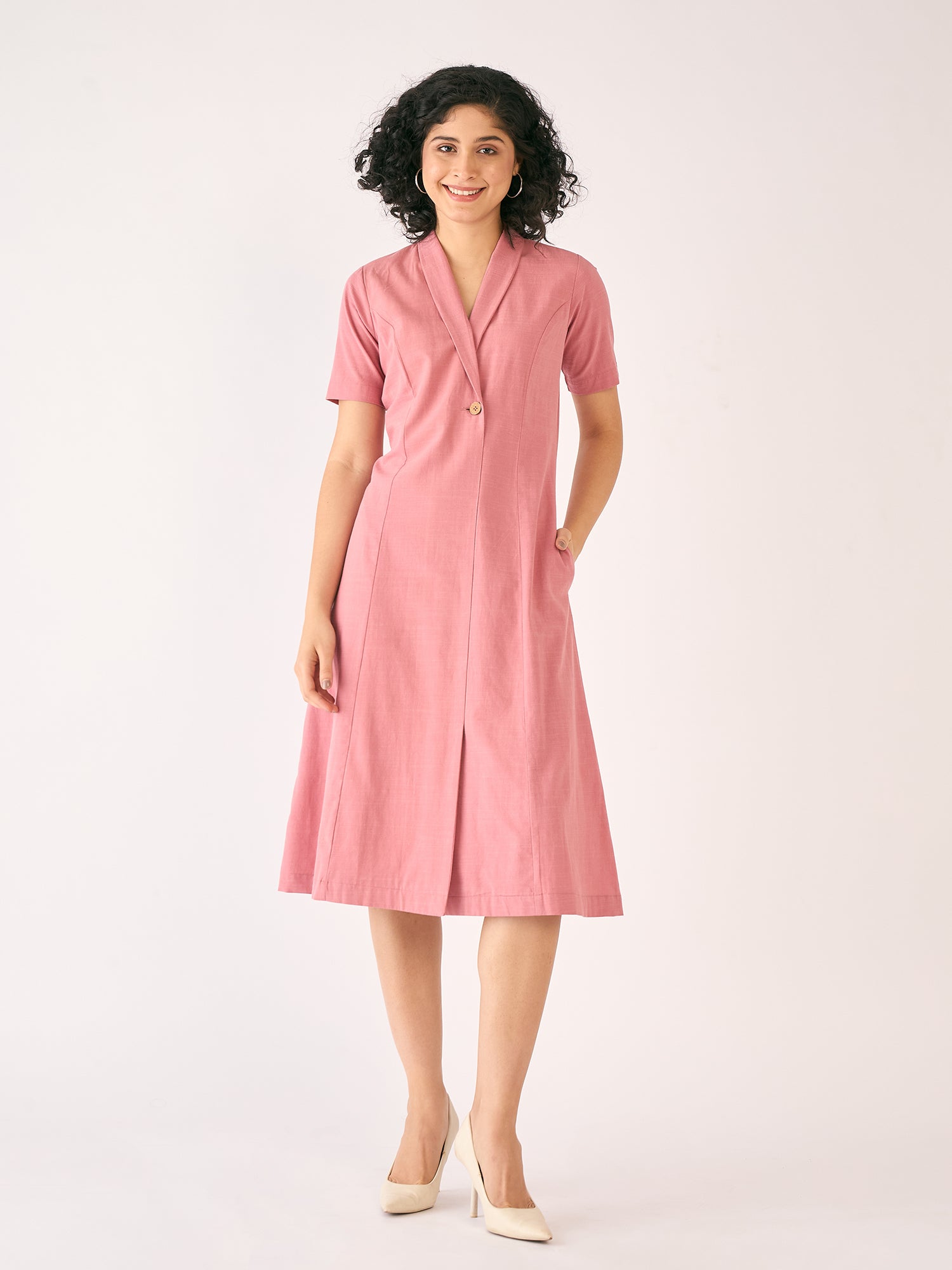 May Shawl Collared Dress - Dusty Pink