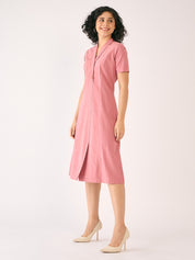 May Shawl Collared Dress - Dusty Pink