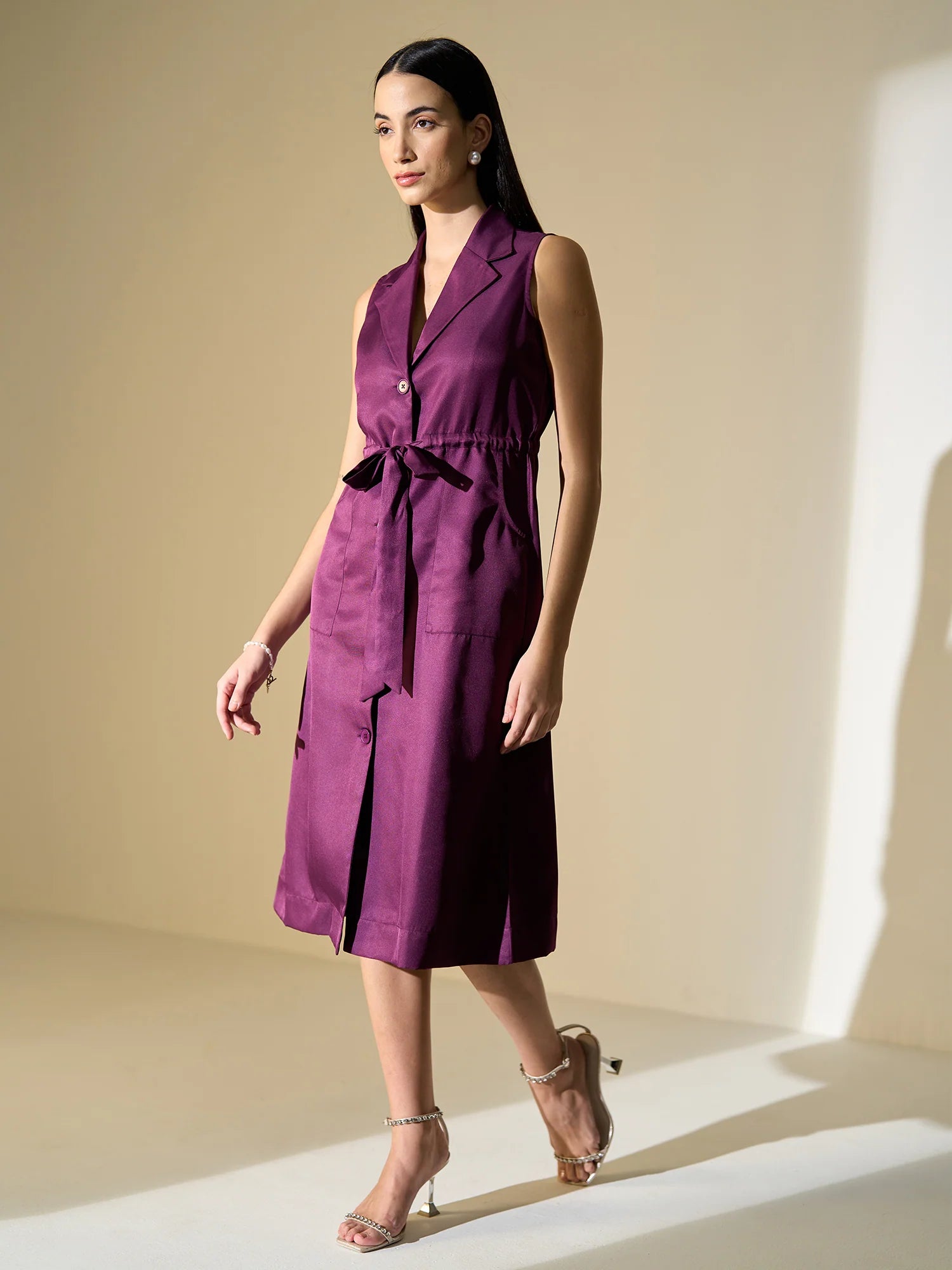 Salento Collared Cord Dress-Purple