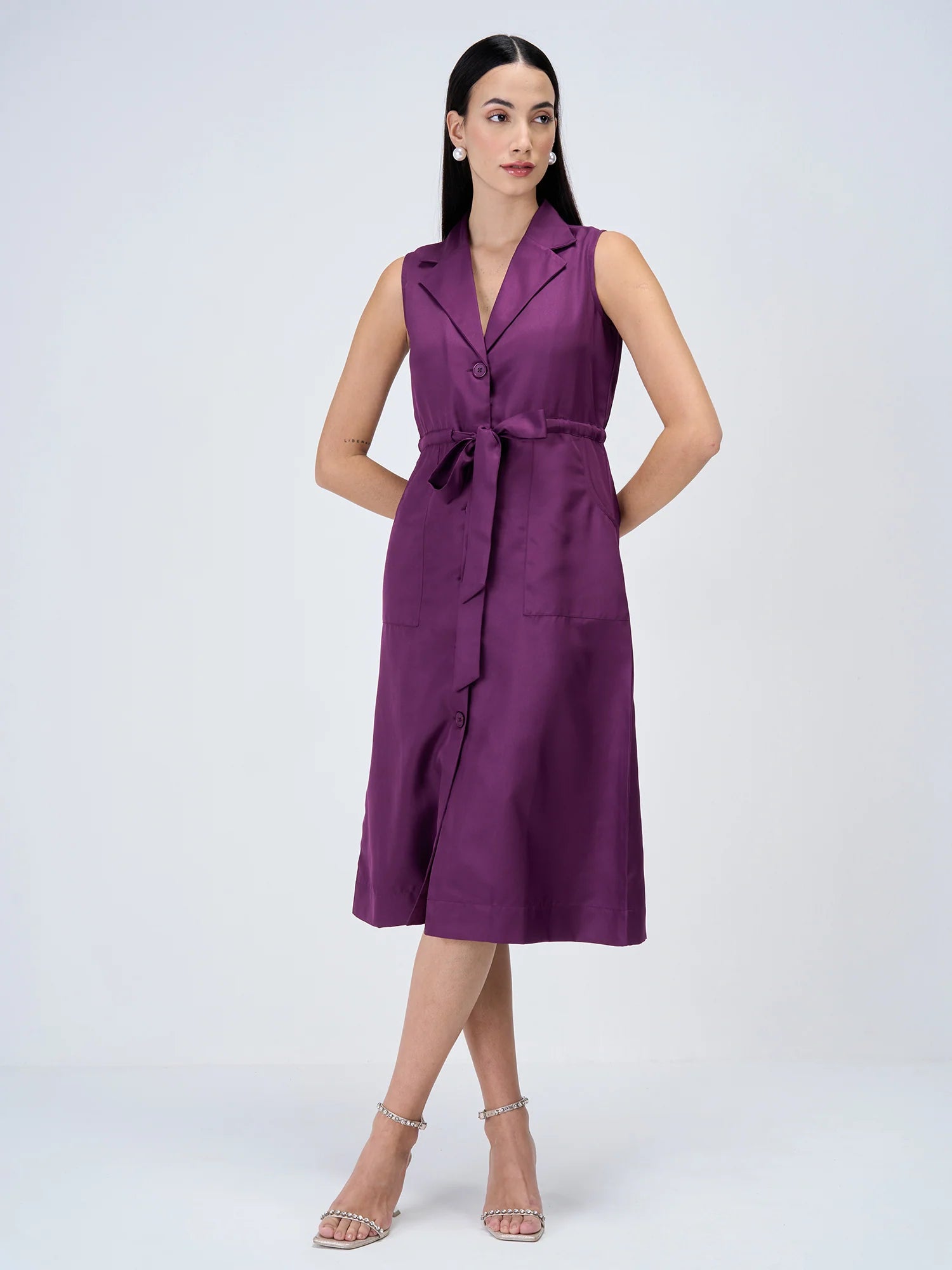 Salento Collared Cord Dress-Purple