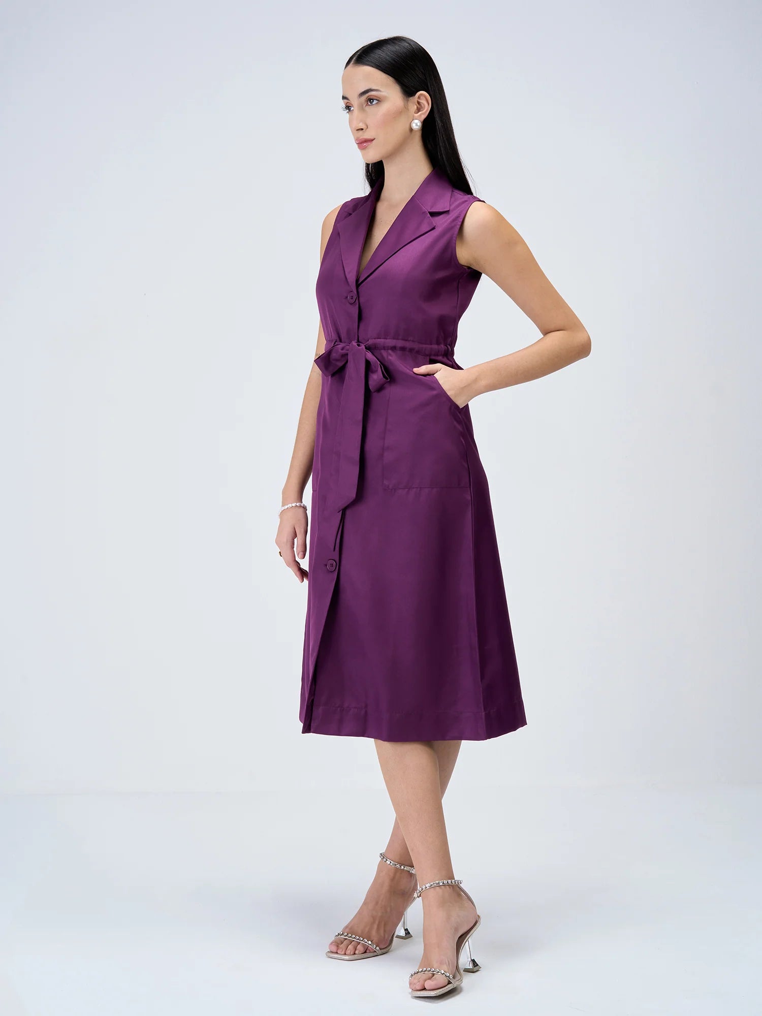 Salento Collared Cord Dress-Purple