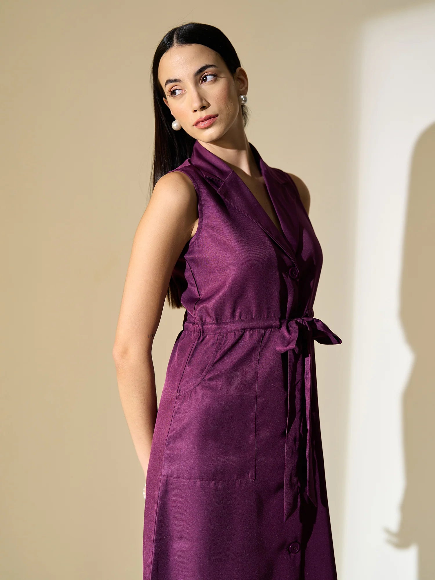 Salento Collared Cord Dress-Purple