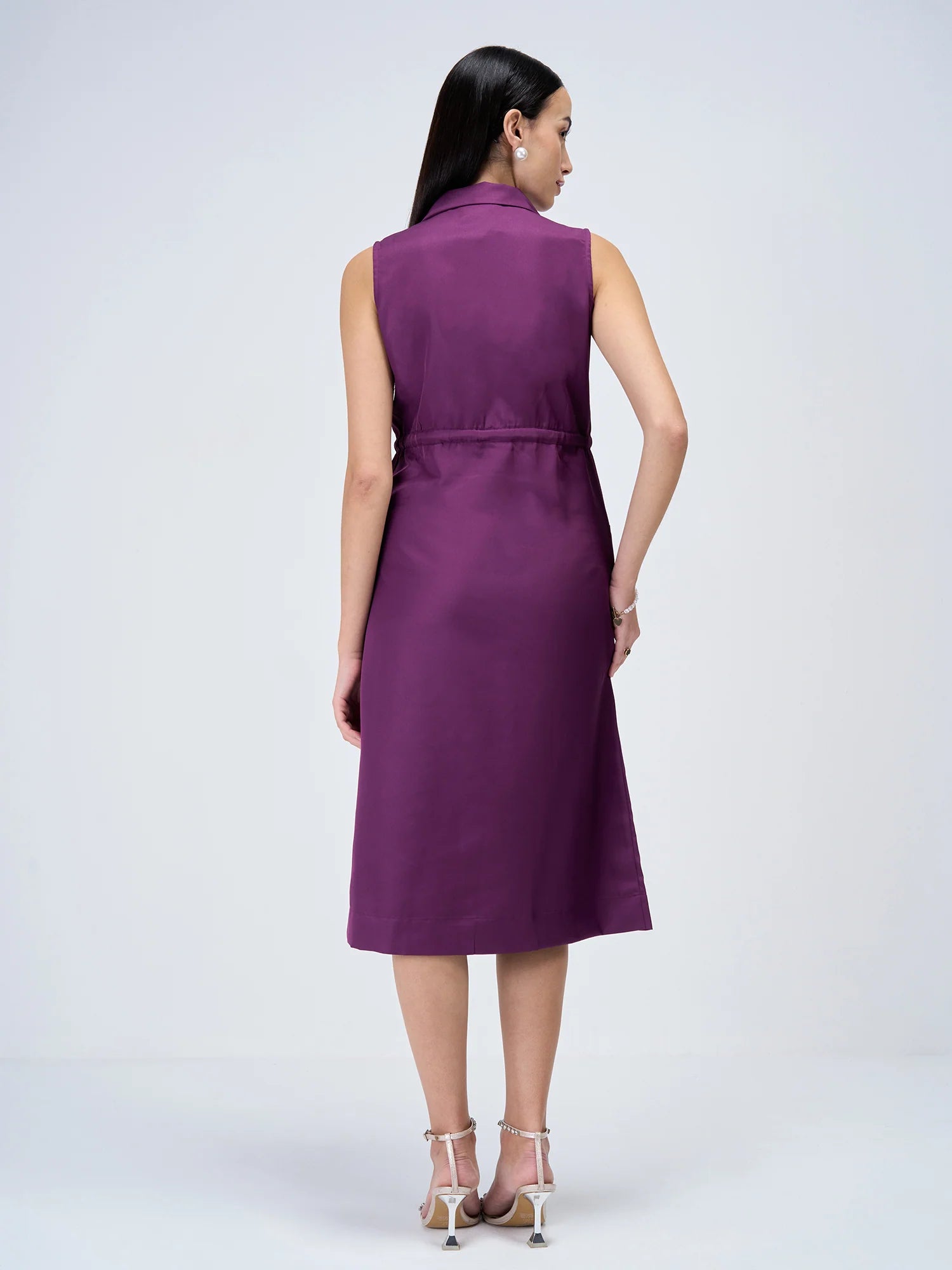 collared purple dress Solid Zippered Front Sleeveless Collared Dress - Lavender