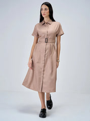 Beverly Fit and Flared Shirt Dress-Dusty Peach