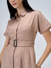 Beverly Fit and Flared Shirt Dress-Dusty Peach