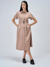 Beverly Fit and Flared Shirt Dress-Dusty Peach