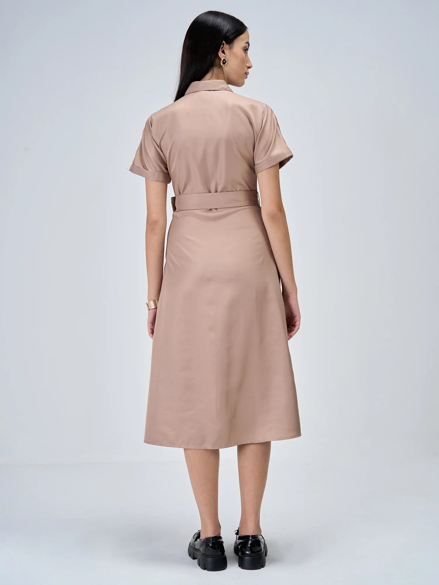 Beverly Fit and Flared Shirt Dress-Dusty Peach