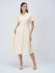 Beverly Fit and Flared Shirt Dress-Cream