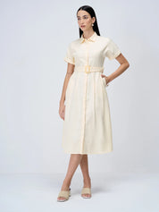 Beverly Fit and Flared Shirt Dress-Cream