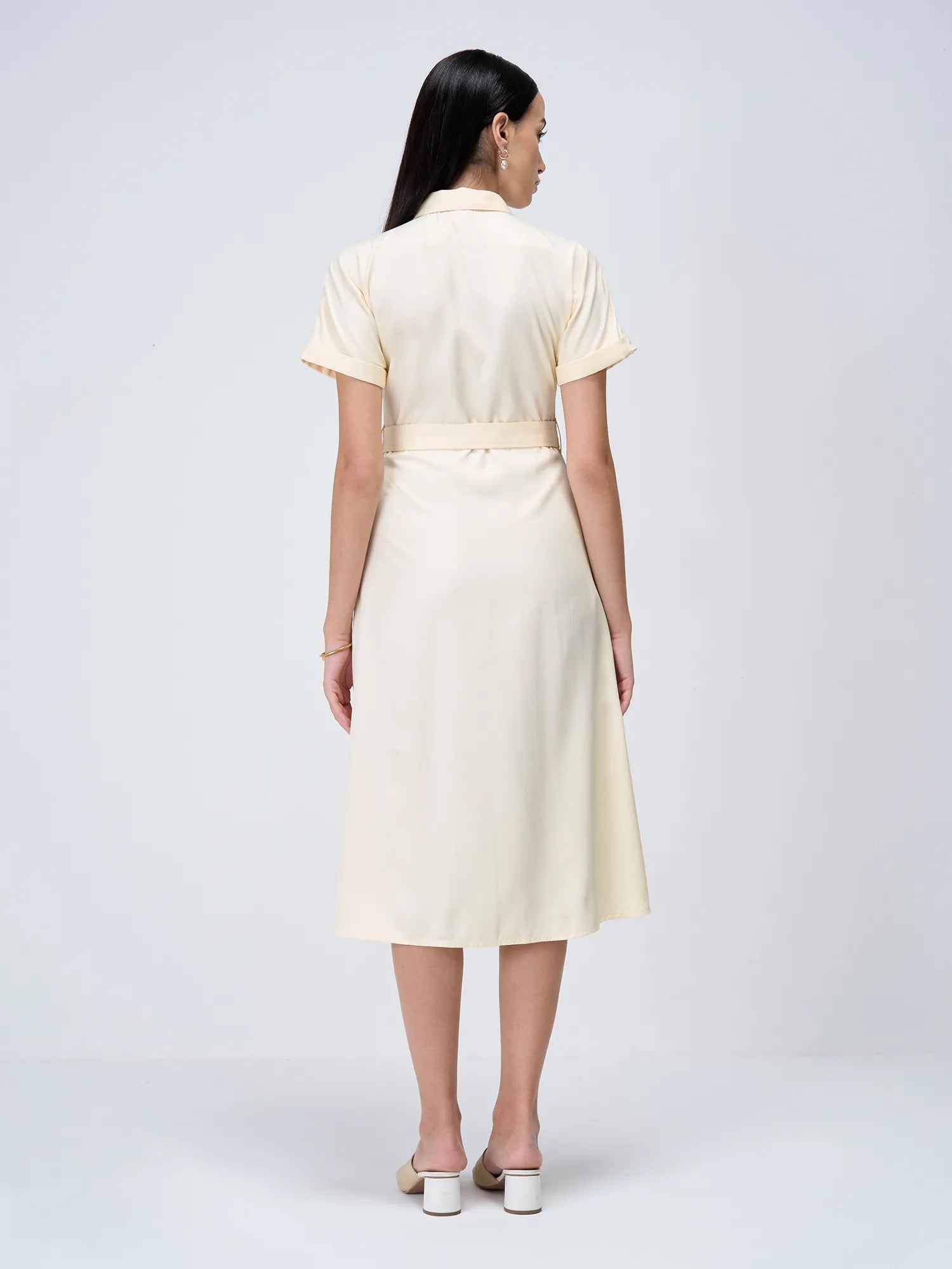 Beverly Fit and Flared Shirt Dress-Cream