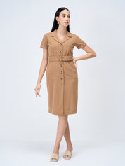 Kate-Fawn Belted Shirt Dress-Fawn