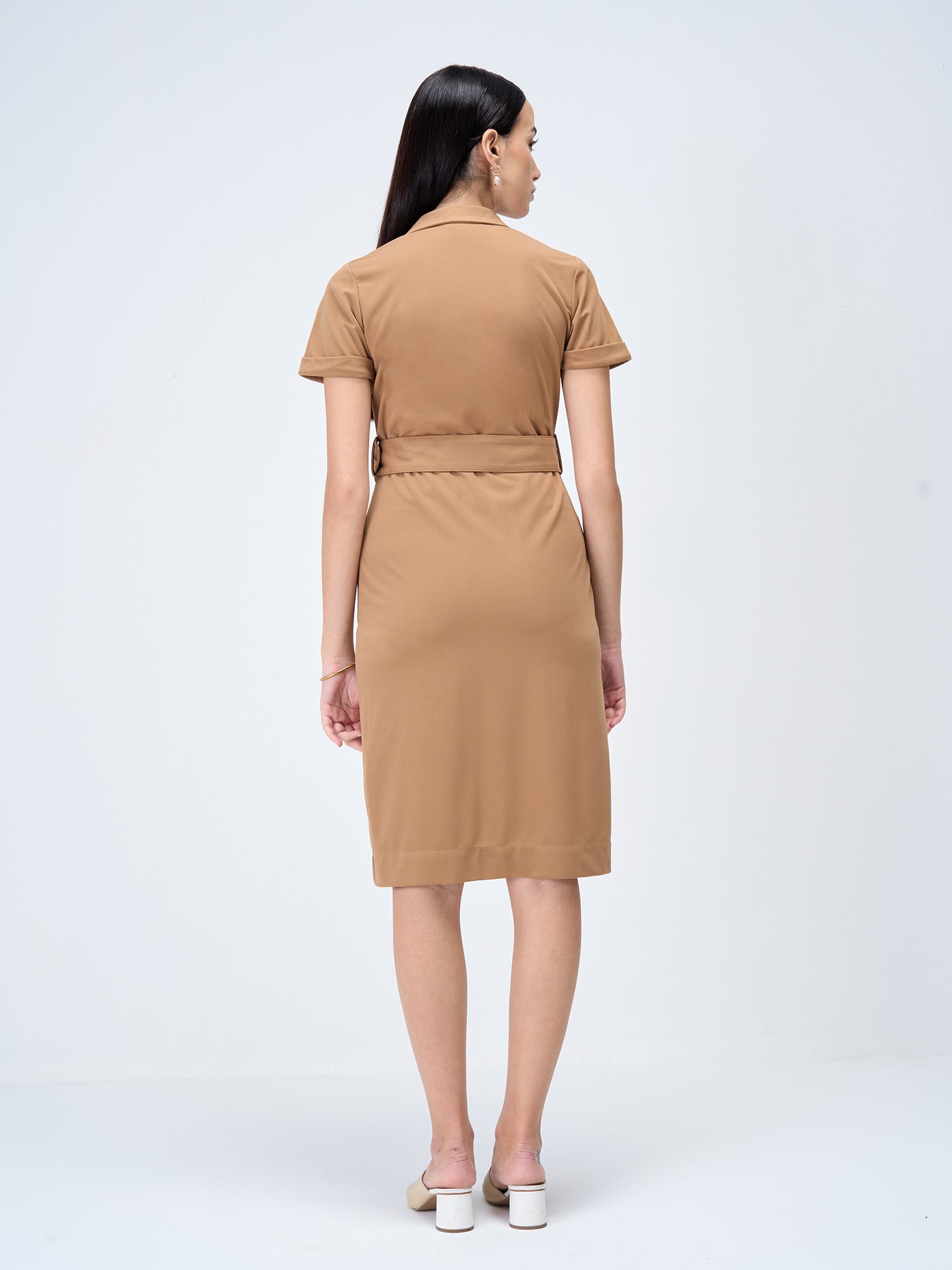 Kate-Fawn Belted Shirt Dress-Fawn