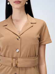 Kate-Fawn Belted Shirt Dress-Fawn