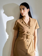 Kate-Fawn Belted Shirt Dress-Fawn