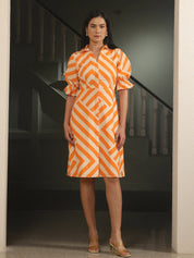 Tangy Bold Stripe Dress - Orange