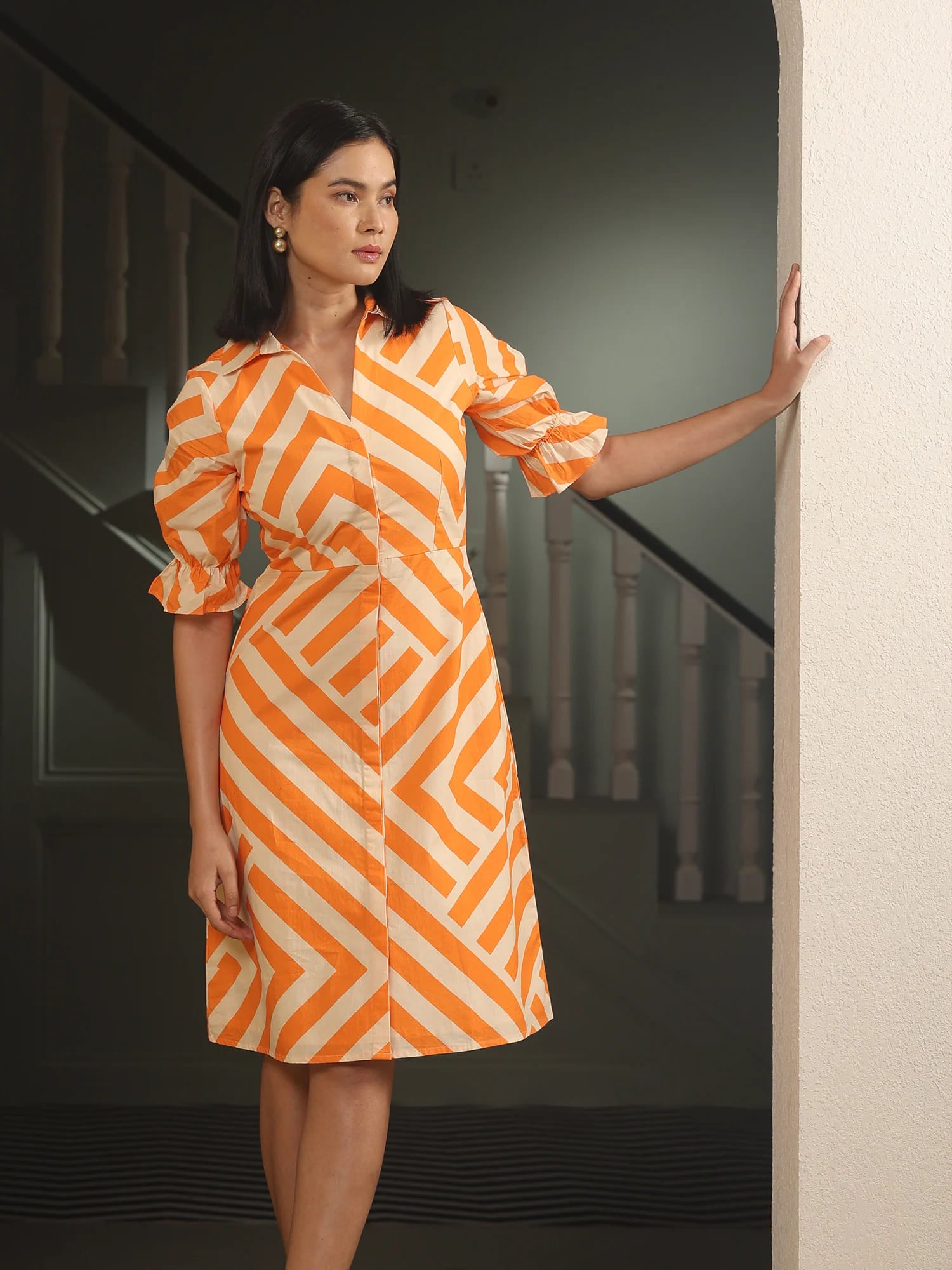 Tangy Bold Stripe Dress - Orange