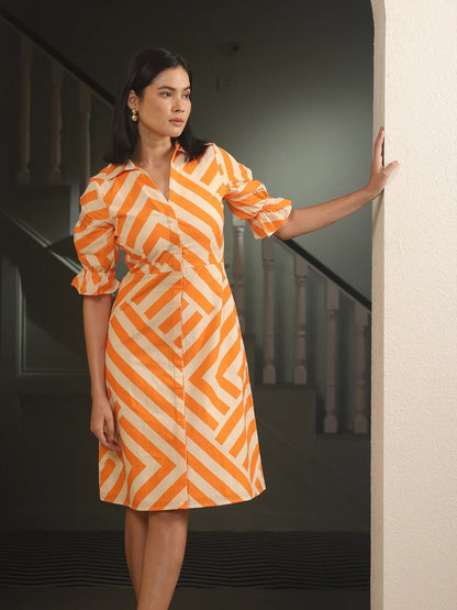 Tangy Bold Stripe Dress - Orange