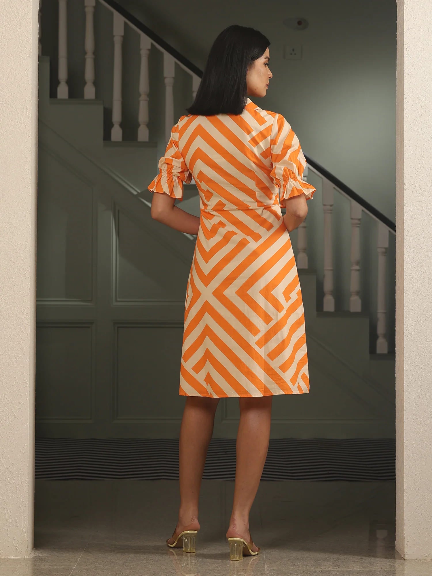 Tangy Bold Stripe Dress - Orange