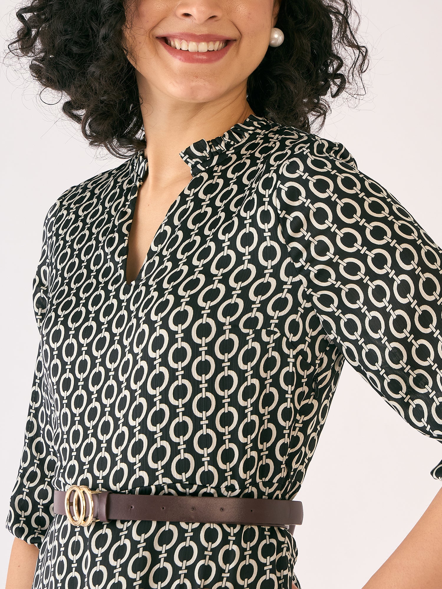 Nexus Geometric Midi Dress - Black &amp; Ivory