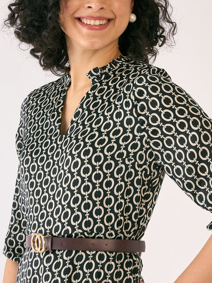 Nexus Geometric Midi Dress - Black &amp; Ivory