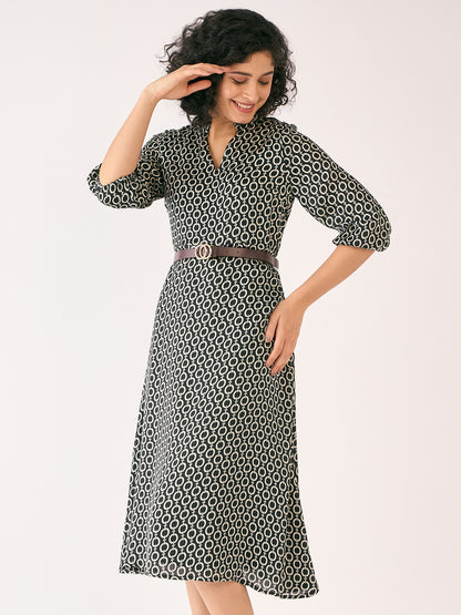 Nexus Geometric Midi Dress - Black &amp; Ivory