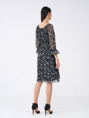 Clary Floral Fit and Flared Dress-Black/White