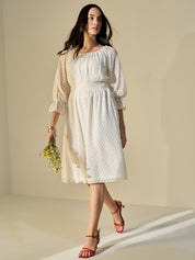 Kella Polka Fit and Flared Dress-White